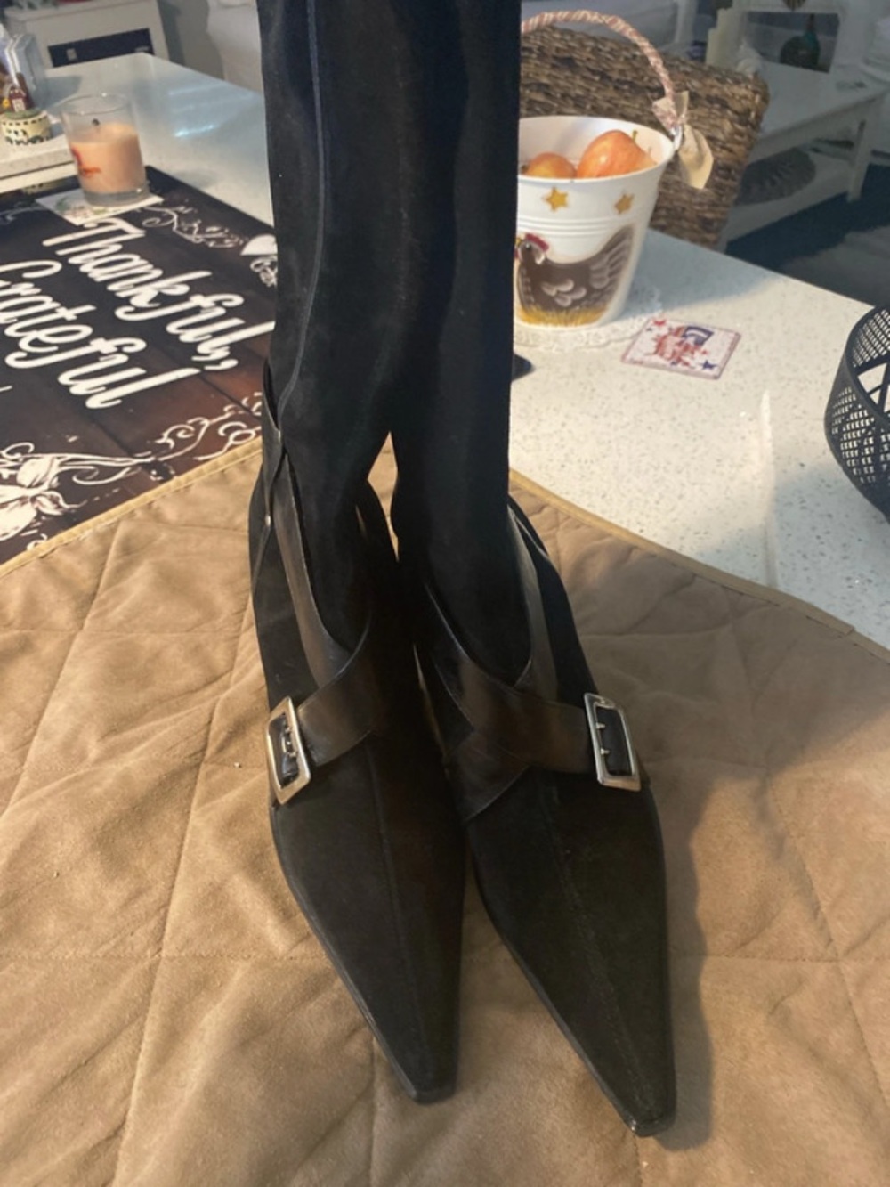 Diba Black Pointed-Toe Buckle Mules